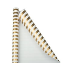 JAM Paper Wrapping Paper, 25 sq ft, Gold & White Stripe, 1/Pack
