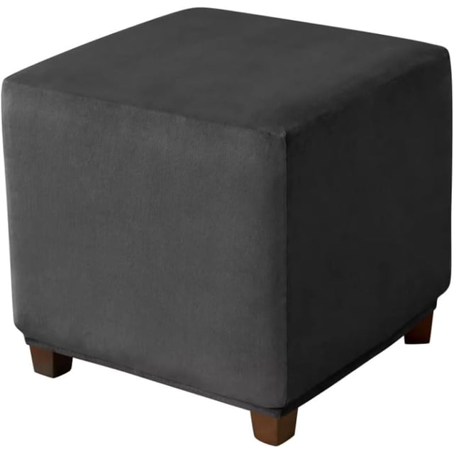 Ottoman Cover Square Velvet Ottoman Covers Protector for Footrest Foot Stool Furniture Stretch Comfortable with Elastic Bottom Small Black