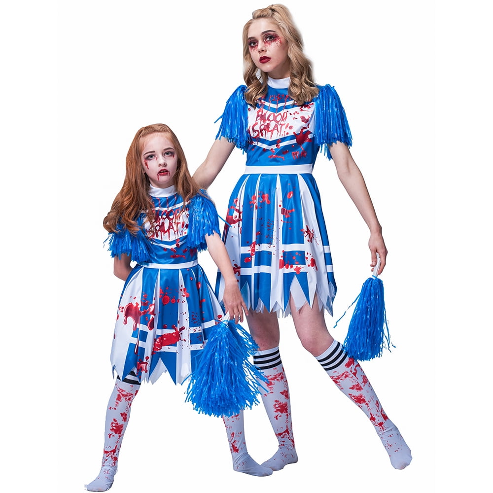 Girls Zombie School Girl Costume Horror Halloween Fancy Dress Child Outfit 