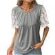 thumbnail image 1 of ICHUANYI Clearance Women's Fashion Solid T-shirt Lace Short Sleeves Blouse Round Neck Casual Tops(Gray, M) ICHUANYI WER2023080707373, 1 of 4