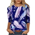 thumbnail image 2 of Lilgiuy Women's Printed Loose T-shirt Mid-length 3/4 Sleeves Blouse Round Neck Casual Tops 2022 Fall Winter, 2 of 5