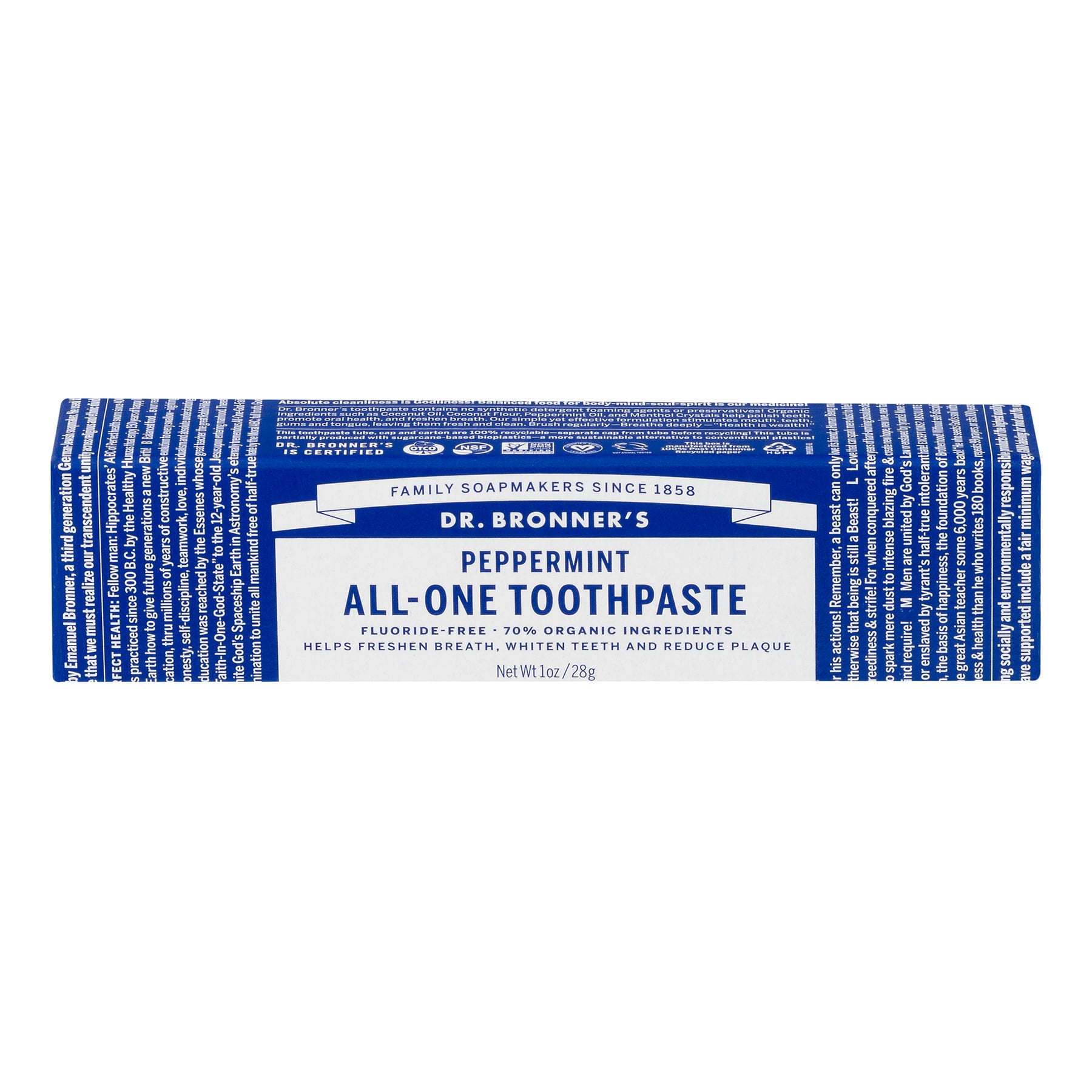 Dr. Bronner's AllOne Toothpaste Peppermint, 1.0 OZ