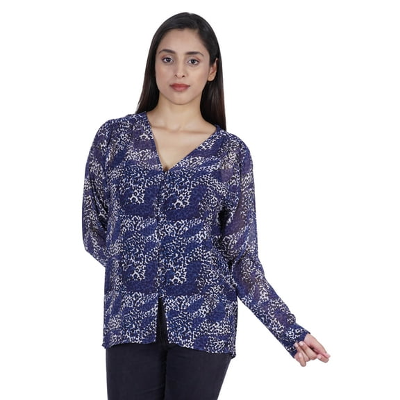 Moomaya Printed WoMen's Button Down Shirt Long Sleeve Tshirt V-Neck Tunic Top