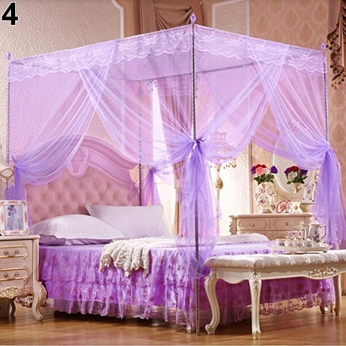 Moustiquaire Romantique à Baldaquin Sans Cadre – Dentelle, 4 Coins Carrés, Taille Queen (150x200 Cm) | Protection Insectes, Décoration Chambre - 6