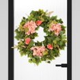 thumbnail image 1 of Corona de hortensias rosas, corona de flores artificiales para puerta delantera, corona colgante de primavera para Festival de Primavera, celebración Macarena Corona de hortensias, 1 of 8