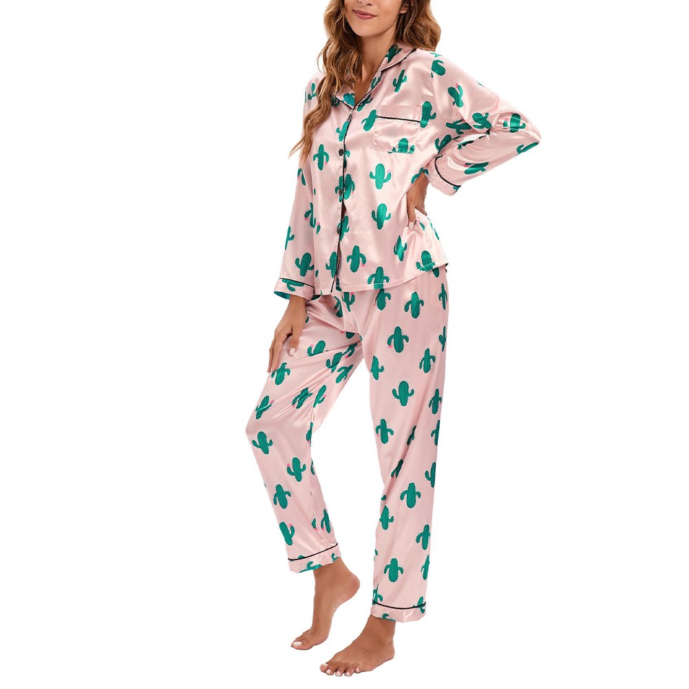 2 Pieces Pyjamas Ladies Womens PJs Long Sleeve Soft Nightwear Sleepwear Set