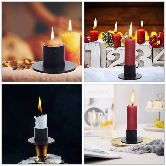 HOOWIFFY 4Pcs Black Pillar Candle Holders for Elegant Home and Party Decoration