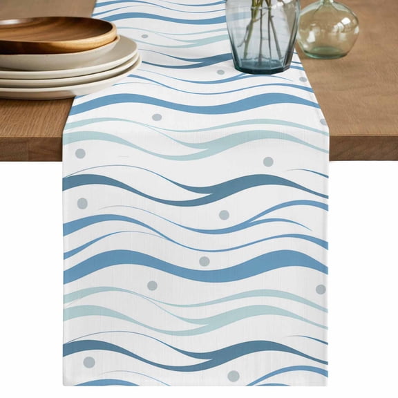 Table Runner 72 Inches Long for Kitchen Dining, Blue Stripes Dresser Scarf Farmhouse, Dining Table Decorations for Wedding/Parties, Modern Gradient Abstract Ocean Waves Lines 18 x 72 In