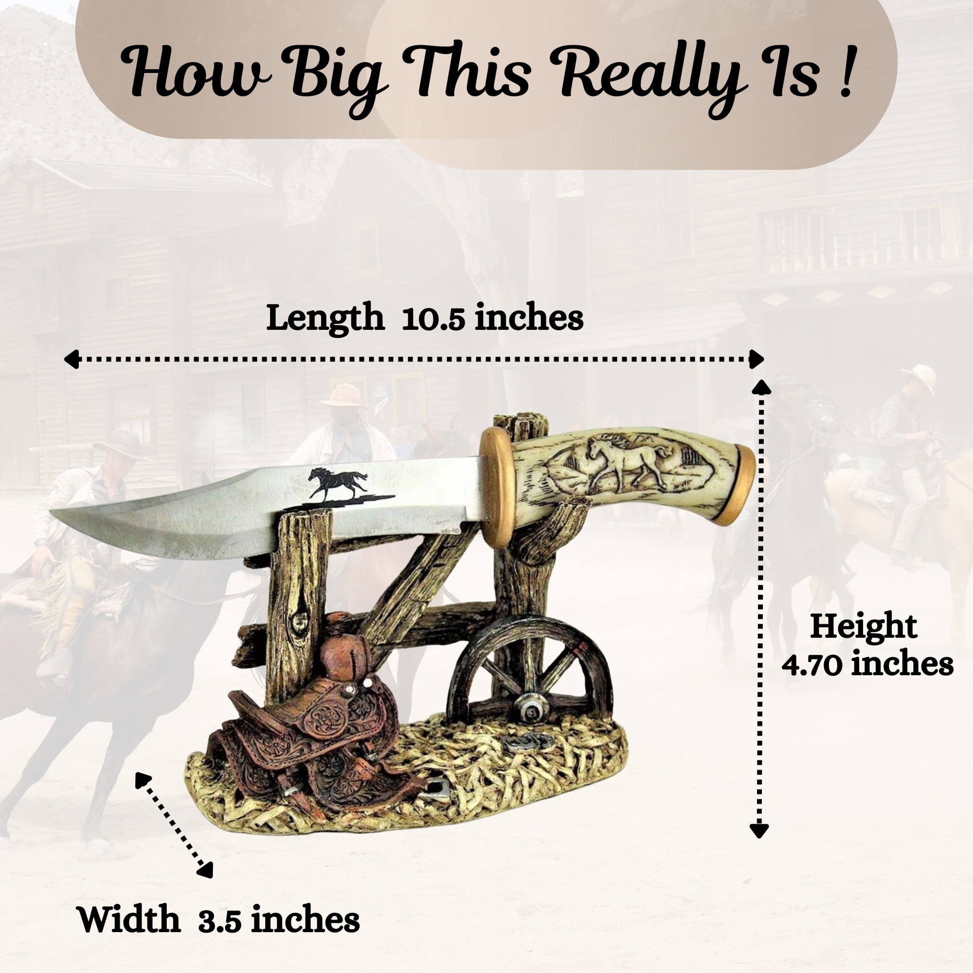 Hunting Blade Knife with Western Style Horse Decorative Stand - Gift for Hunters