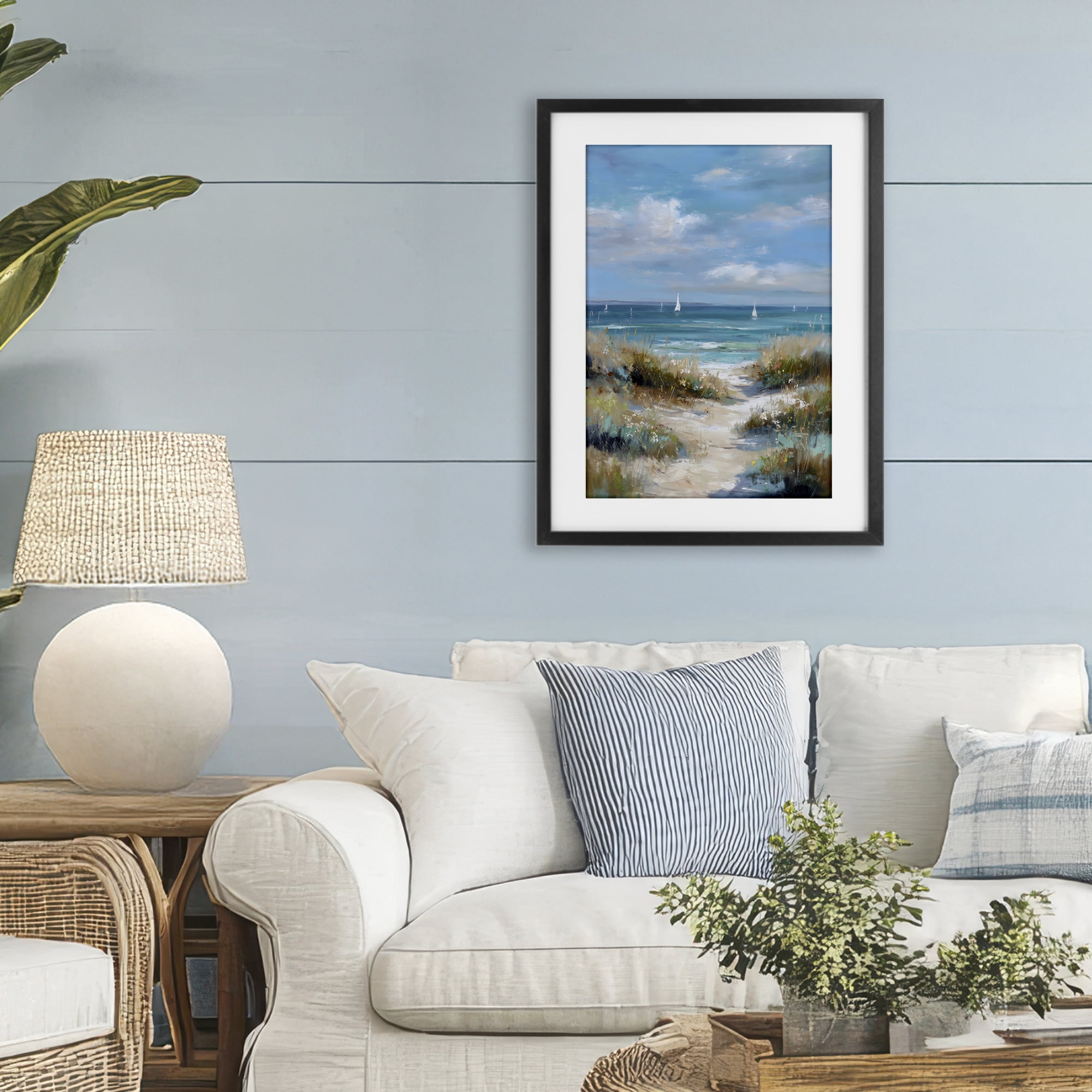 Stupell Industries Sailboat Path Impression Black Framed Print Under Glass, design by Petal Prints Design