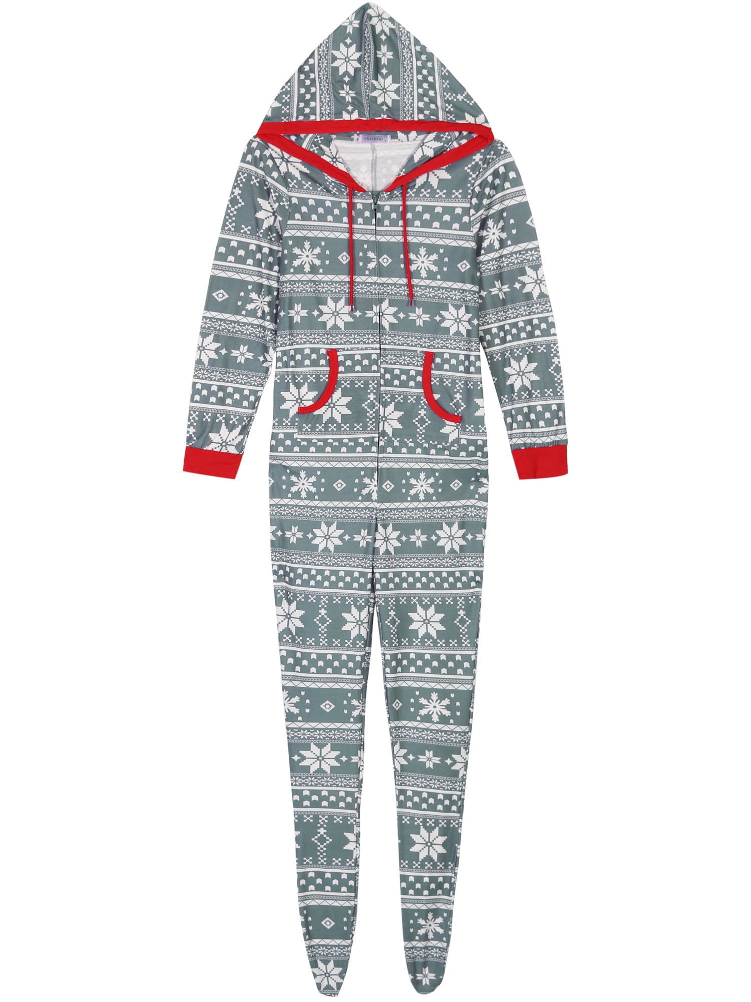 Unique Bargains Womens Family Christmas One Piece Pajama Zipper Set with Pockets 2XL Grey Men's
