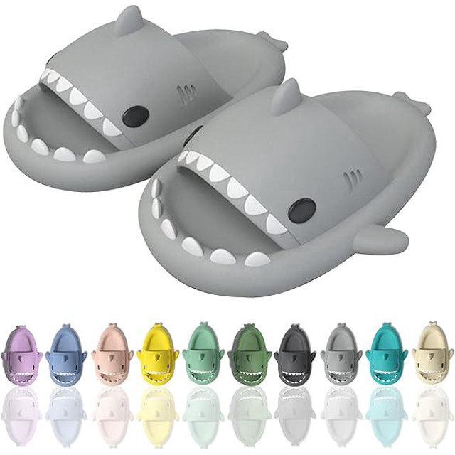 Chanclas de tiburón de dibujos animados, antideslizantes de suela gruesa Chanclas de playa, sandalias de piscina divertidas de secado rápido