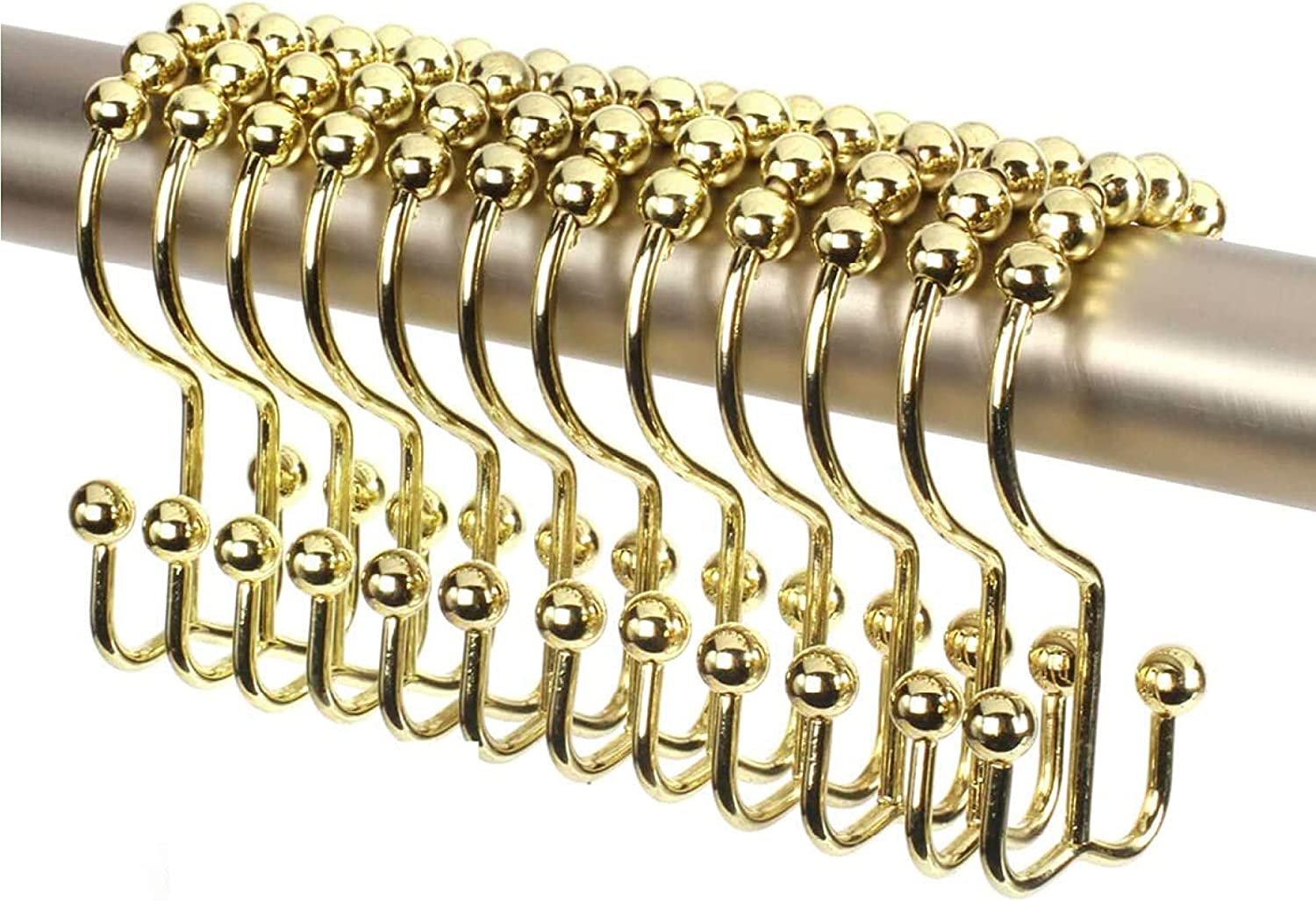 Double Shower Curtain Hooks Rings (Gold Decorative Finish) Premium Rust ...