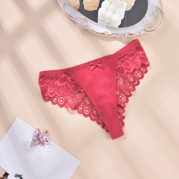 RKSTN Cotton Underwear for Women Plus Size Lace Seamless Thongs for Women Mid Waist Solid Color Comfortable Versatile Vacation Beach Bikini Underwear for Women (Red ,XXXXL)