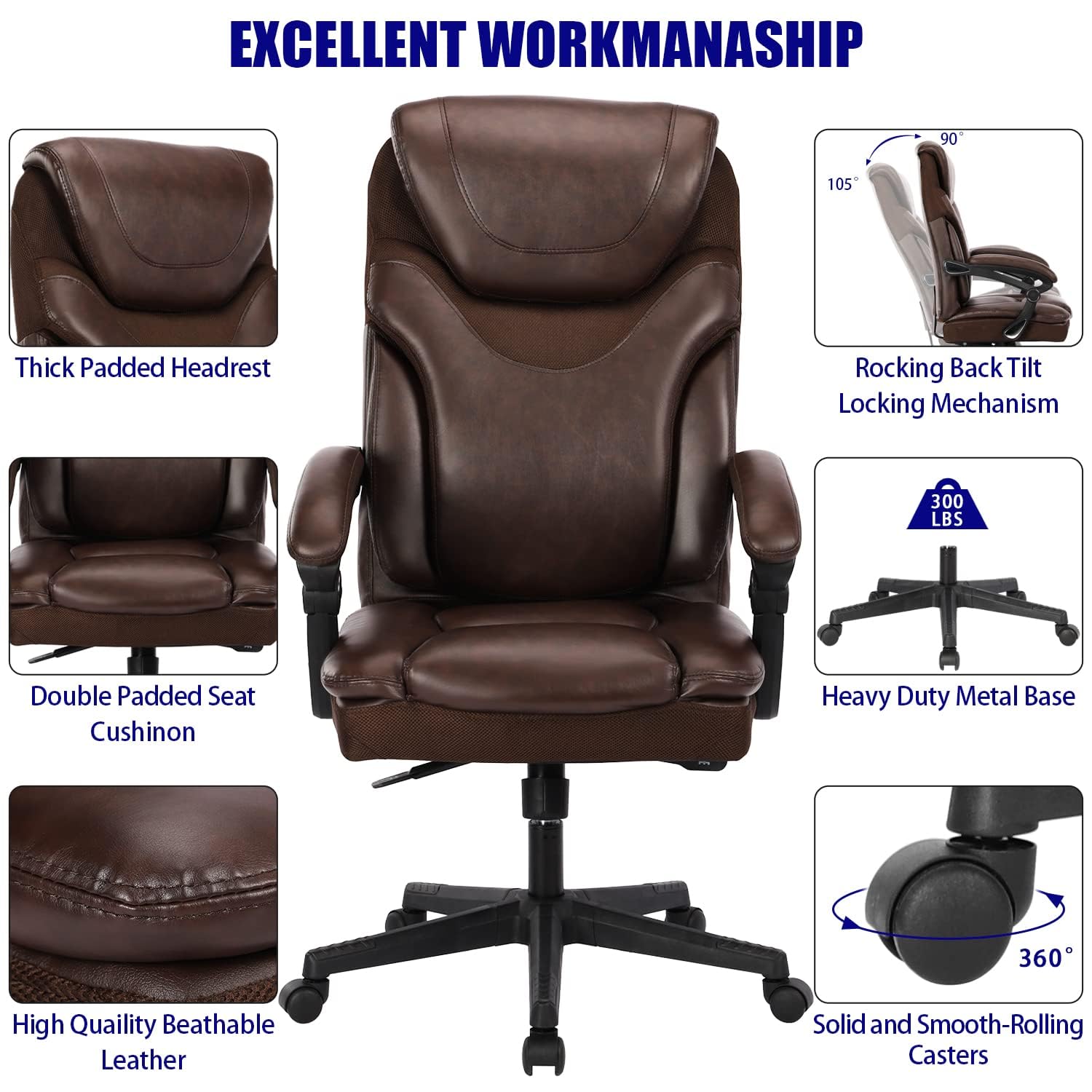 JONPONY 2023 Upgraded Office Chair Executive Office Chair Leather Desk ...