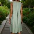 thumbnail image 6 of Staron Summer Dresses for Women Linen Striped V Neck Short Sleeve Loose Casual Vintage Fashion Solid Color Party Beach Travel Dress, Green S, 6 of 6
