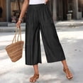 thumbnail image 4 of Women Casual High Waist Culottes Elastic Waist Summer Trousers Loose Fit Lightweight Vacation Lounge Pants with Side Pockets Black M, 4 of 9