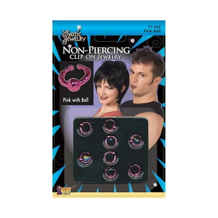 Non Piercing Kit Punk Earrings Nose Ring Body Jewelry Pink w/ Ball 8pc Clip on