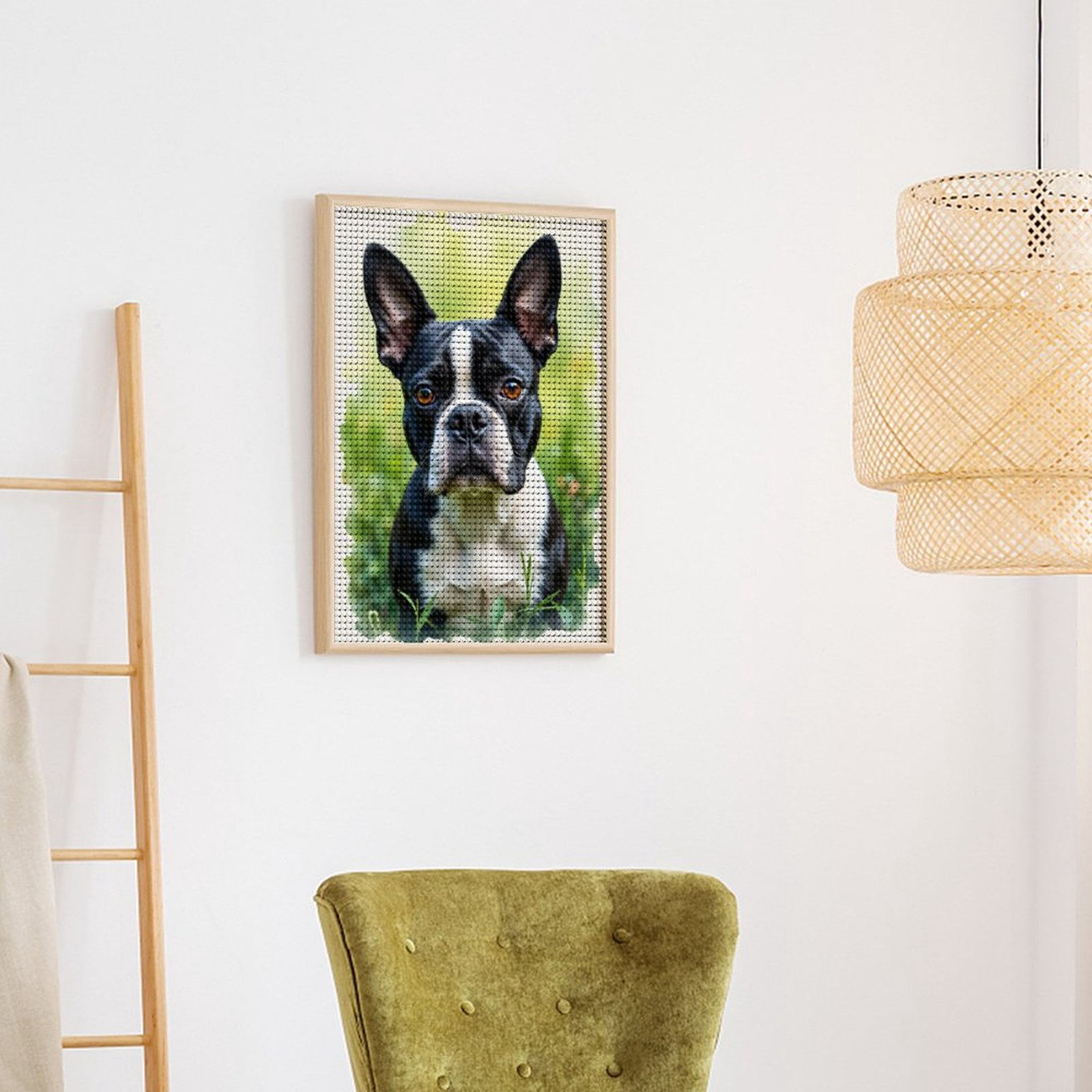 Diamond Art Kits for Adults, Boston Terrier Portrait Garden Bliss 5D Diamond Painting Kits for Adults Beginners, DIY Full Drill Diamond Painting, Gem Art and Crafts 12x16