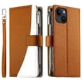 thumbnail image 1 of Funda cartera GANGXUN para iPhone 14 , cuero PU con tarjetero, cremallera, correa de mano, soporte y protección 800°, 1 of 6