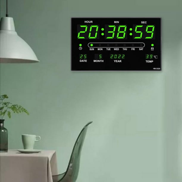 Reloj Digital con Fecha de Temperatura Interior Y Pantalla LED de 24H Relojes de Electronicos Precisos para Dormitorio Sala de Estar verde Macarena reloj digital grande Walmart en linea