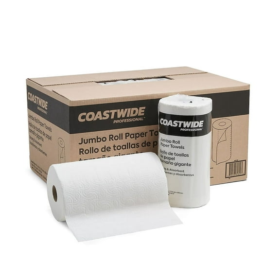Staples Coastwide Professional Jumbo Kitchen Rolls Paper Towel 2-Ply White 250 Sheets/Roll 12