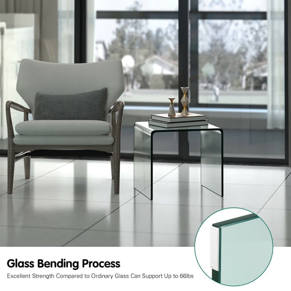 Finihen End Table, 18 x 18 x 16 Inch Tempered Waterfall End Table with non-Slip Pad, Sofa Side Table, for Living Room, Bedroom, Transparent Finihen End Table, 18 x 18 x 16 Inch Tempered Waterfall End Table with non-Slip Pad, Sofa Side Table, for Living Room, Bedroom, Transparent