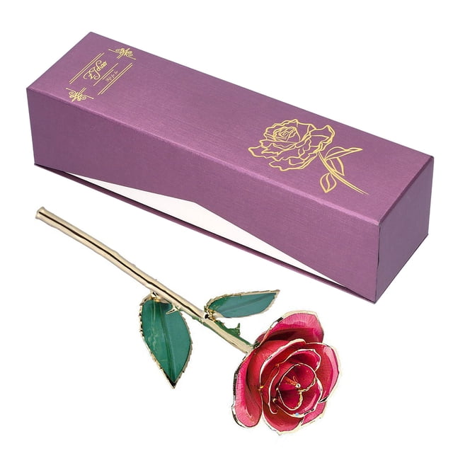 Flor de rosaFlor de rosa chapada en oro de 24 quilates Flor de rosa con base Adornos de flores de rosa multifuncional Jadeshay A