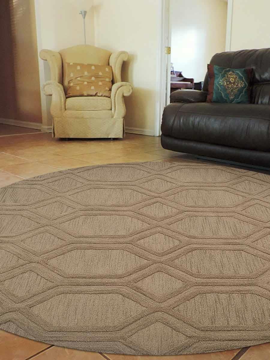 Rugsotic Carpets Hand Tufted Wool 8'x8' Round Area Rug Geometric Beige