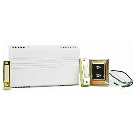 Newhouse Hardware Two Note Electric Door Bell Chime Kit w/Transformer & Surface Mount Lighted Push Button, White
