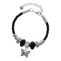 Delight Jewelry Silvertone Small Antiqued Crystal Butterfly Granddaughter Celtic Knot Leather Bead Bracelet, 7" 2" Extender