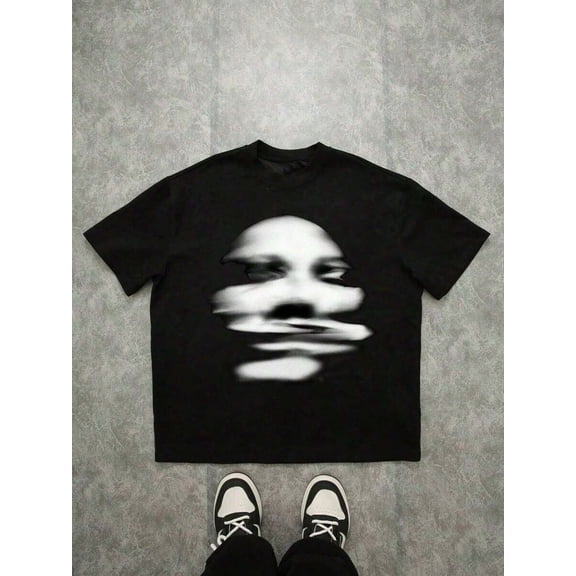 【New Arrival】Unisex Loose Streetwear T-Shirt, Abstract Distorted Face Graphic Print Casual Short Sleeve