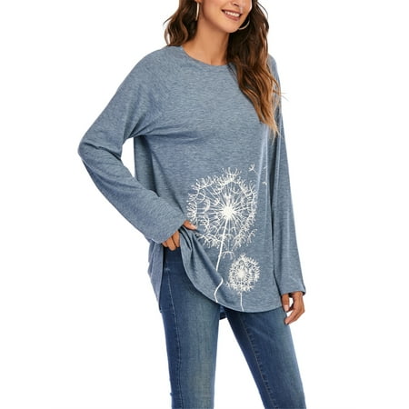 

Long Sleeve Crew Neck Tunic Tops for Women Casual Loose Sleepwear Pajamas Blouse T-shirt Basic Long Top