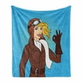 thumbnail image 1 of Pin up Girl Soft Flannel Fleece Blanket, Funky Pop Art Style Illustration of Woman Pilot on Halftone Dotted Background, Cozy Plush for Indoor and Outdoor Use, 50" x 60", Multicolor, by Ambesonne, 1 of 6