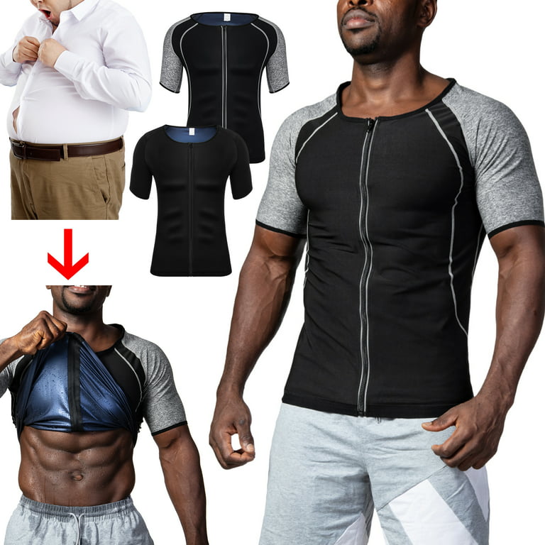Men Waist Trainer Short sleeve Hot Sauna Suit Corset Body Shaper Tank Top  Workout Shirt 