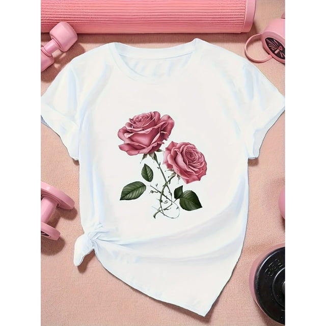 Fashionable Letter Print Women'S T-shirt - Comfortable And Relaxing, Round Neck, Suitable For All Seasons, Elegant And Casual Top, Shipped Locally, Pure Top For Summer, Essential For Elegant Parties