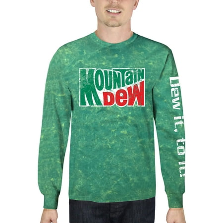 Mountain Dew Retro Men's Long Sleeve Mineral Wash Graphic T-Shirt, up to Size