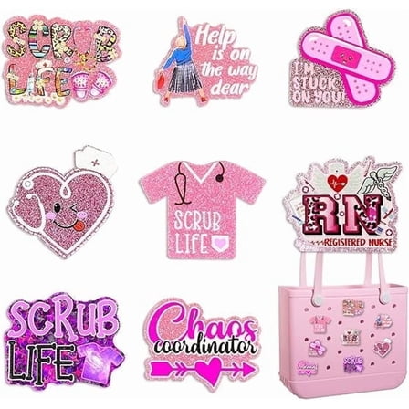 Bling Bag Charms for Bogg Bag,Cute Acrylic Nurse Life Charms for Bogg Accessories， Compatible with Simply Southern Beach Tote,f or Nursing Student Women