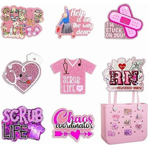 Bling Bag Charms for Bogg Bag,Cute Acrylic Nurse Life Charms for Bogg Accessories， Compatible with Simply Southern Beach Tote,f or Nursing Student Women