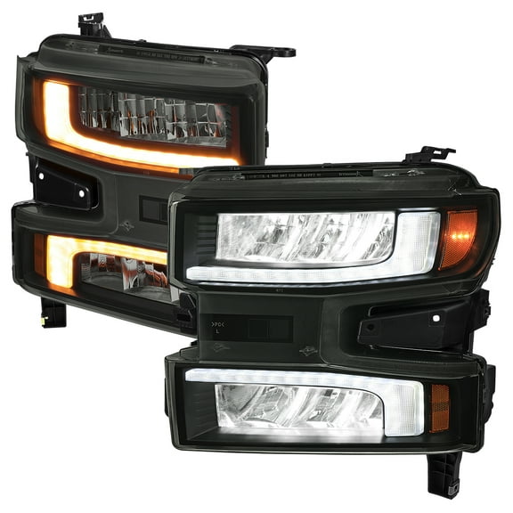 Spec-D Tuning Black Smoke Full LED Strip Headlights w/Switchback Sequential Turn Signals and Startup Animation Compatible with 2019-2021 Chevy Silverado 1500, 2022 Chevy Silverado 1500  LTD