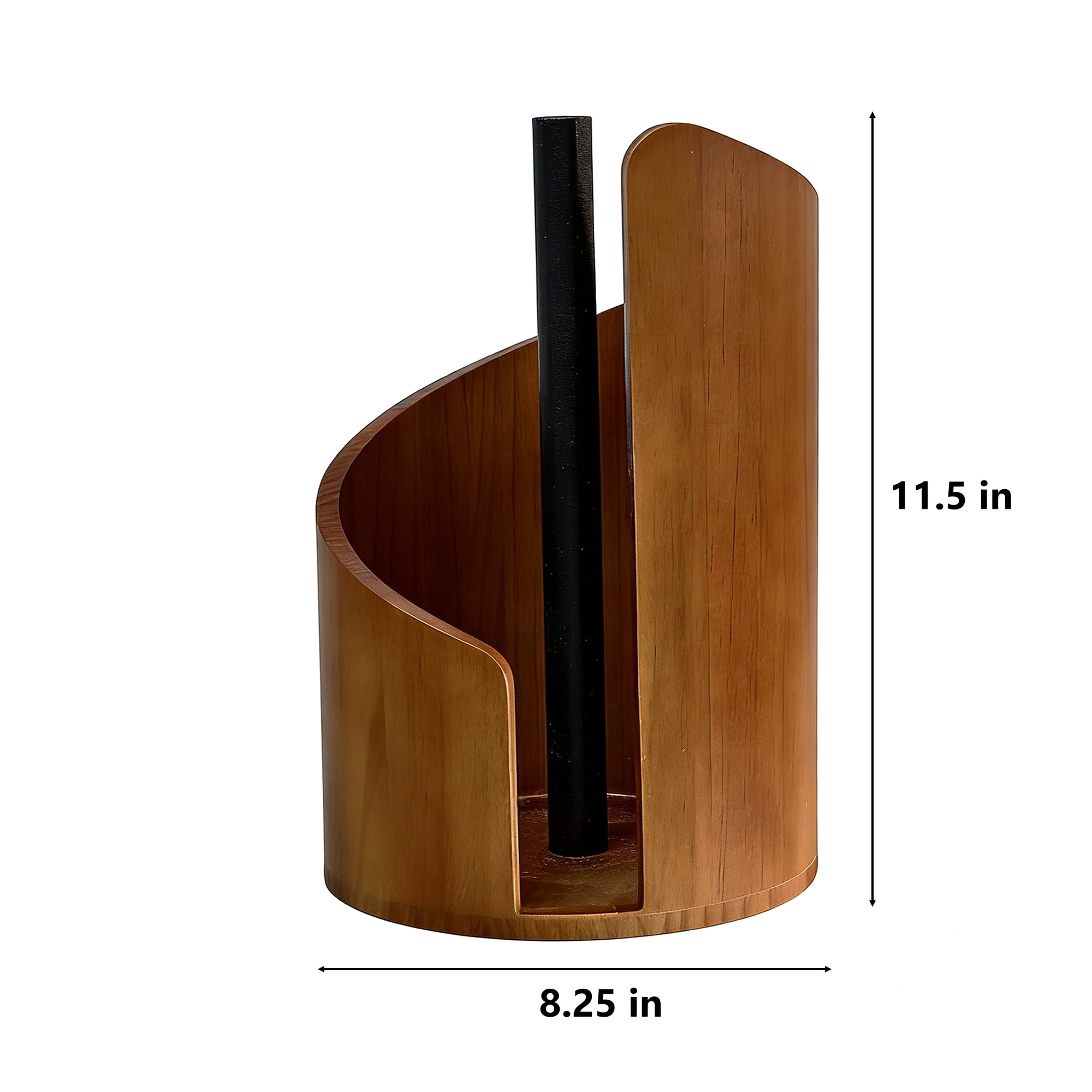 Standing Pine Wood Paper Towel Holder, 11.5" Countertop Dispenser Fits Jumbo Rolls, Modern Semi-Enclosed Design for One-Handed Tear, Brown/Natural/Black