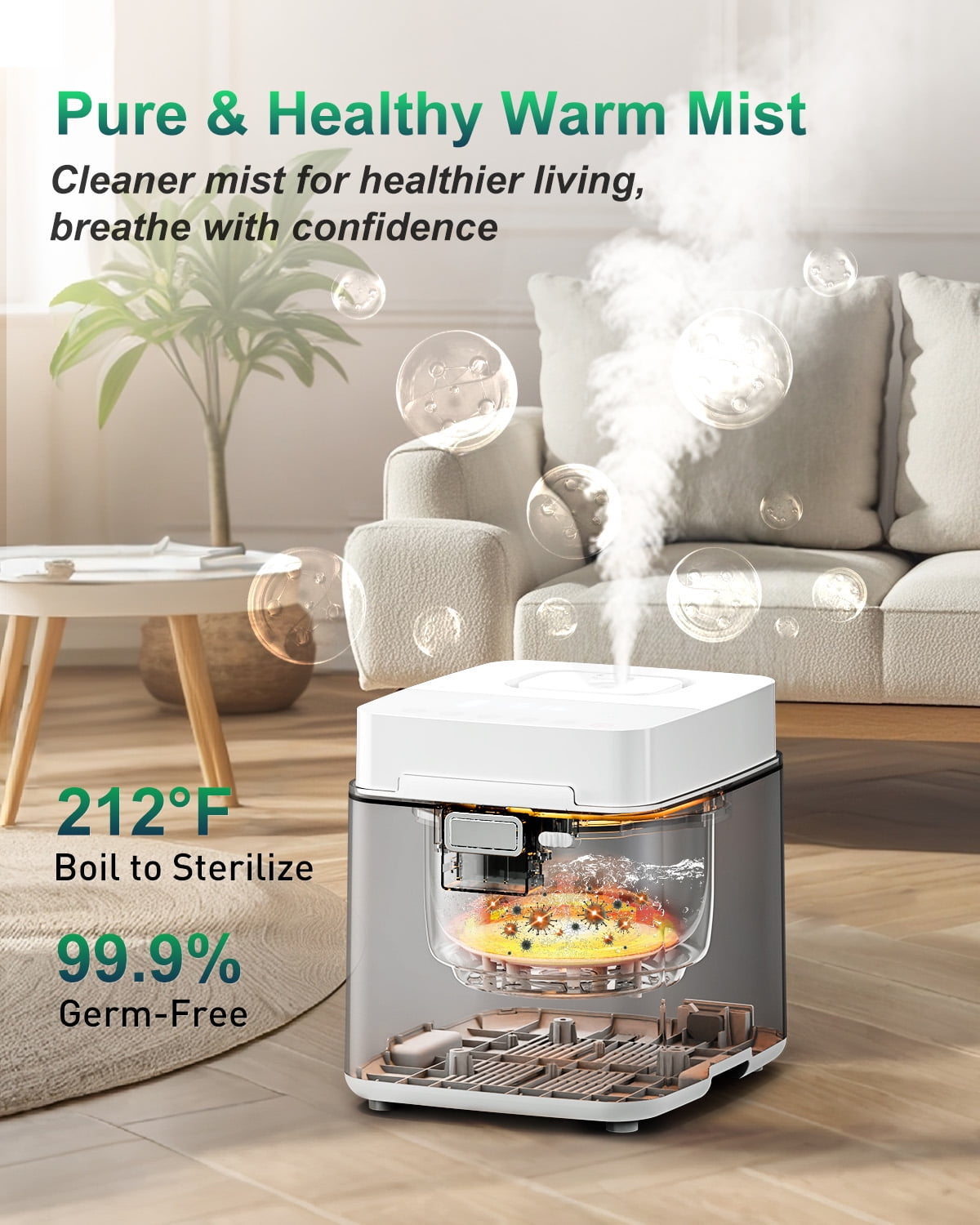 Mifasol Stainless Steel Humidifier, 3.3L/0.87Gal Steam Humidifier