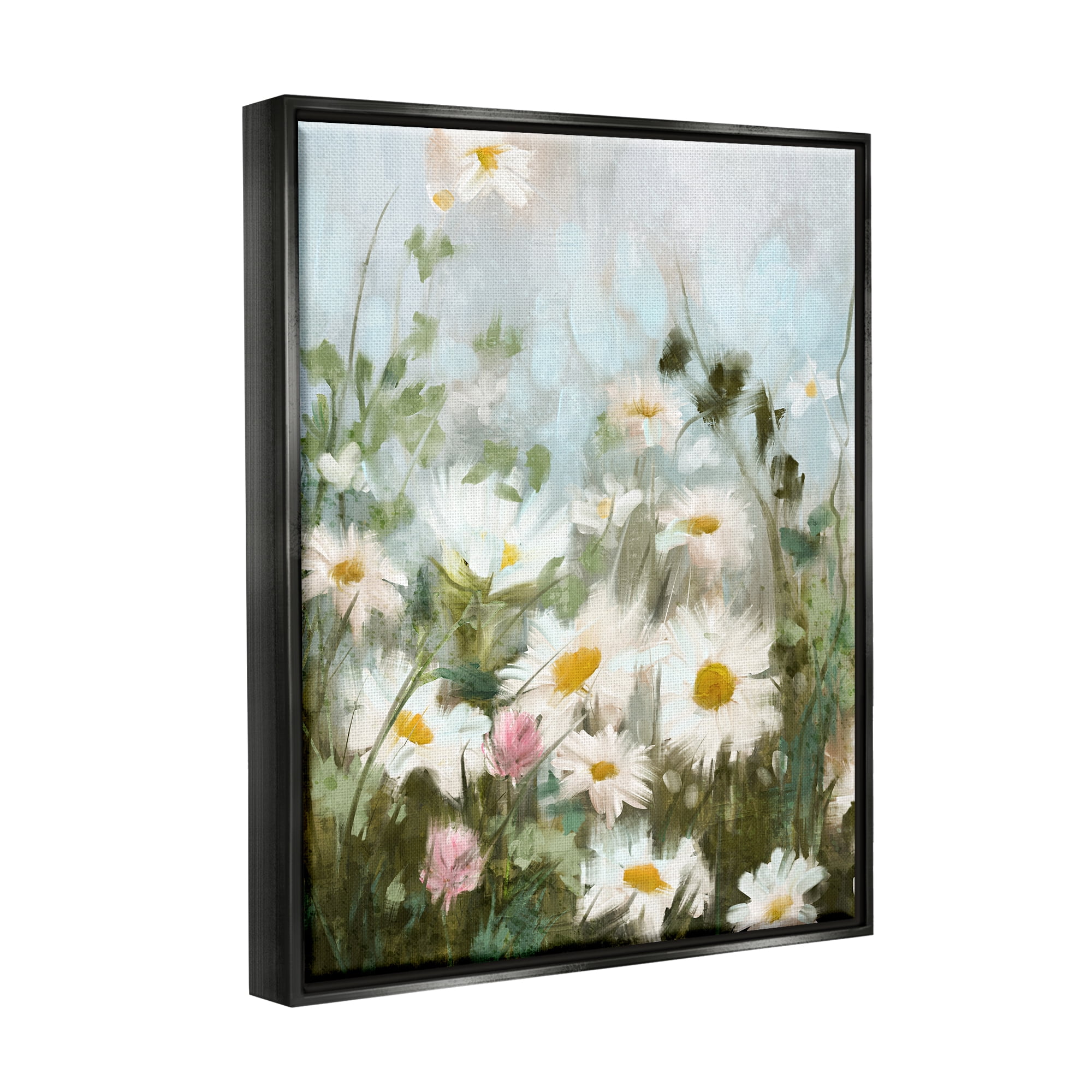 Stupell Industries Wild Daisies Blooming Meadow Botanical & Floral Painting Black Floater Framed Art Print Wall Art
