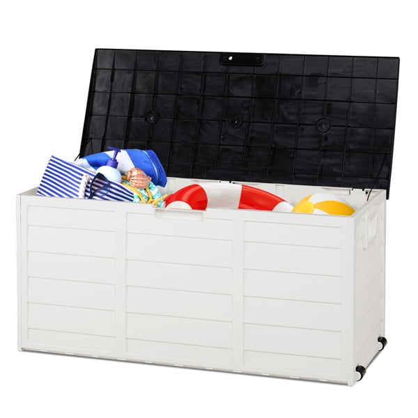 280L Garden Storage Box with Wheels - Weatherproof, Lockable, Tool-Free Assembly，Black&White