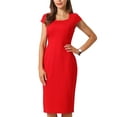 thumbnail image 4 of INSPIRE CHIC Women's Bodycon Pencil Dress Cap Sleeve Formal Work Knee Length Sheath Dresses 2XL Red, 4 of 5