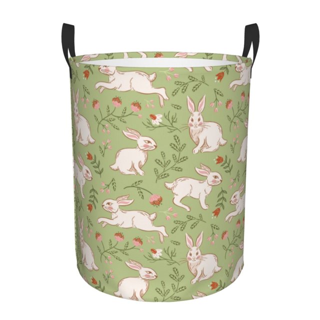 Fotbe Cute Rabbit And Flower Cesto de Ropa con Asas, Cesto Impermeable de Gran Capacidad, Bolsa de Lavado para Dormitorio, Cesto de Ropa con Ruedas y Asas-Small