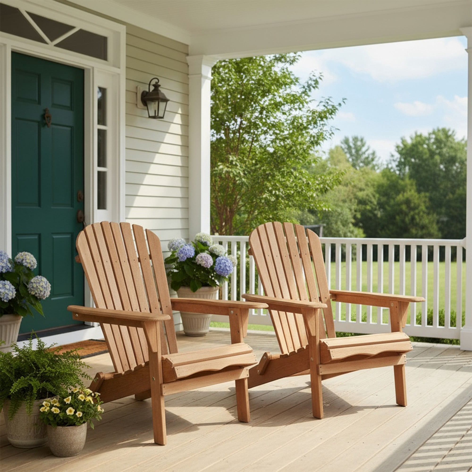 TOPCOMFY Adirondack Chair Set of 2 Wooden Folding Outdoor Patio Garden Backyard Porch Deck Fire Pit Seating with Pre Assembled Backrest