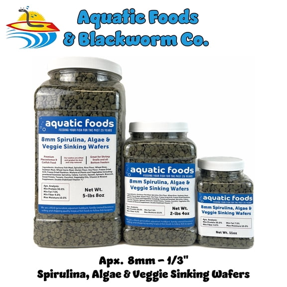 8mm - 1/3" Spirulina & Green Algae Sinking Wafers for Shrimp, Snails, Crabs, Crayfish, Plecos, Catfish, Bottom Fish, All Fish - WL 11oz Sm Jar