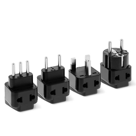 European Adapter Italy Greece Fosmon 2 in 1 Universal Travel Adapters for UK, Europe,Italy, and Germany/France (Type C, E, F, G, and L) - 4 Pack - Black ()
