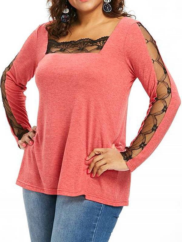 2019 plus size lace up square neck t shirt